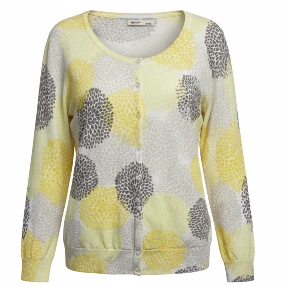 Old Navy Yellow Gray Floral Button Cardigan Lightweight Sweater Size Medium